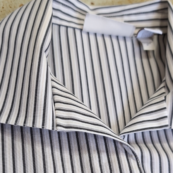 Chico's | Grey and White Striped Button Down Shirt Hidden Button Size 1 - Picture 9 of 10